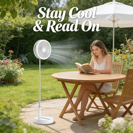 Ventilatore Portatile Pieghevole da 8000mAh, Ultra Silenzioso, Ricaricabile USB, Ventilatore da Tavolo/Scrivania, 20 Ore di Raffreddamento Senza Fili per Casa, Ufficio, Campeggio, Viaggi – Ventilatore da Terra Pieghevole Po