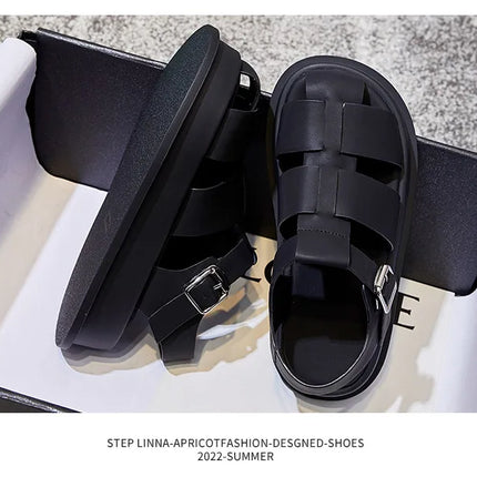 AIYUQI Women's Closed-Toe Sandals, New Summer 2026 Roman Sandals, Fashionable Woven Women's Thick-Soled Casual Shoes