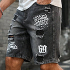 Pantaloncini effetto consumato da uomo all'ingrosso, jeans alla moda, stile casual estivo, vita media, colore chiaro, tessuto
