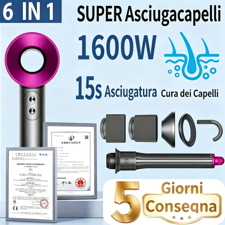 SenCiciMen 6 IN 1 Super Hair Dryer Negative Ion Hair Care Hairdryer With Auto-Wrap Curling Tools Home Appliances Powerful Blow dryer Tourist Styling Tools Holiday Gift for Women