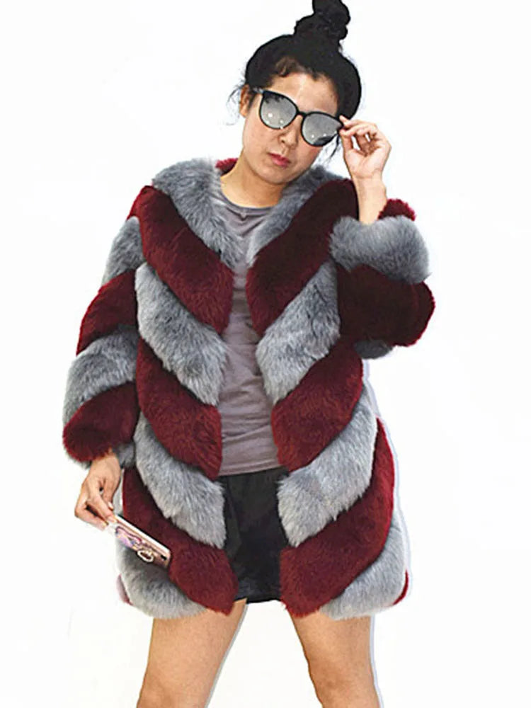 ZADORIN Korean Fashion Winter Faux Fox Fur Coat Women Luxury Color Contrast Long Thick Warm Fluffy Jacket Fake Fur Coats Jackets