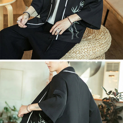 Japan Samurai Shirt uomo ricamato Kimono giapponese manica corta Cardigan uomo estate sottile moda Casual Yukata Cardigan Top uomo