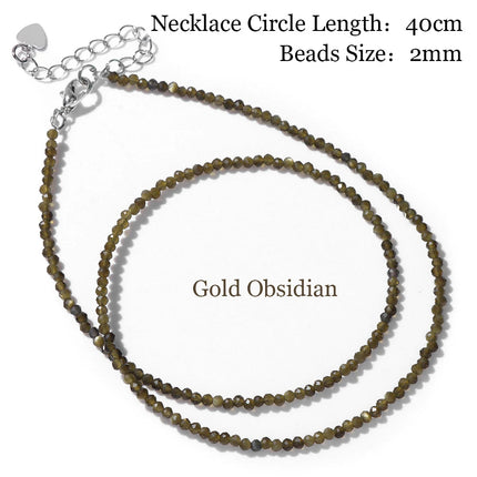 Mini Stone Beaded Necklace 2mm Faceted Natural Agat Quartzs Necklaces Female Fashion Party Choker for Women Girls Jewelry Gift PlatiNum