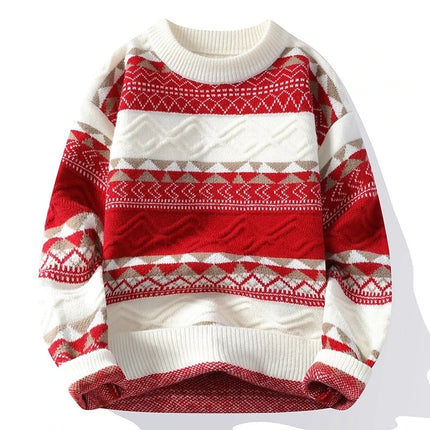 Autumn Winter New Casual Sweater Men Fashion Striped Patchwork Knit Pullovers Mens O-Neck Loose Youthful Vitality Sweaters Man