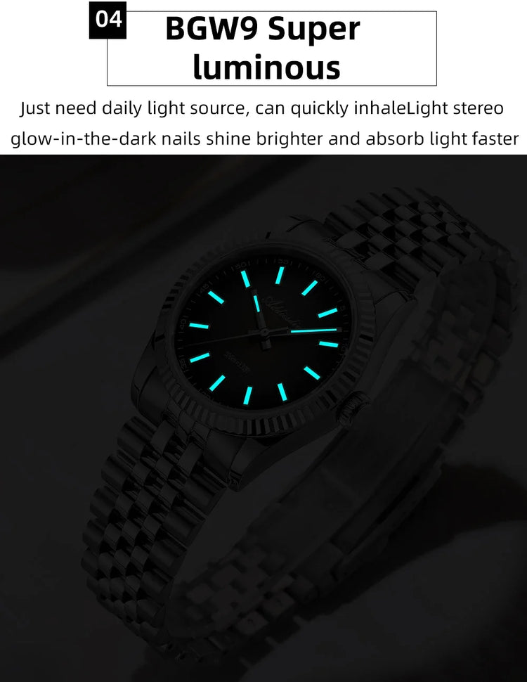 ADDIESDIVE 36mm Men Watch AD2073 BGW9 Luminous Jubilee Strap 10Bar Waterproof Sapphire Glass VH31 Movement Quartz Watches Reloj