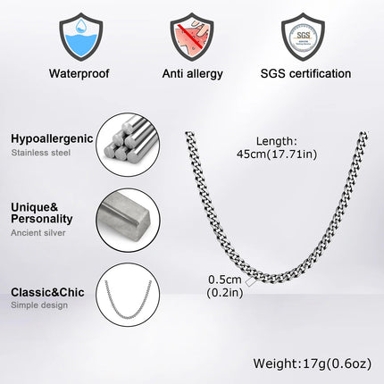 3-11MM Classic Cuban Chain Necklace for Men Women,Silver Black Gold Grey Color Stainless Steel Chains,Basic Punk Jewelry Gift PlatiNum