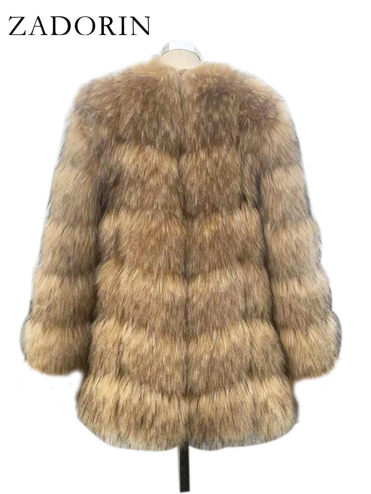 ZADORIN New Luxury Splicing Long Faux Fur Coat Woman Thick Warm Winter Fashion Fluffy Jacket Faux Fur Coats for Woman Outerwears