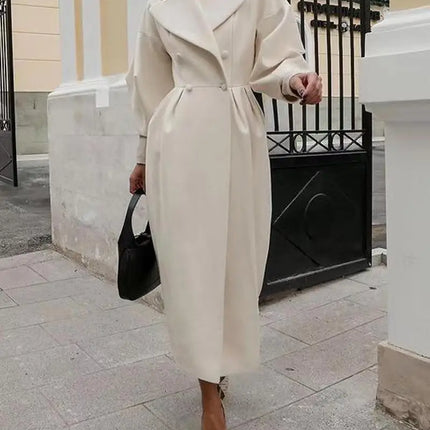 European American Retro Court Style Wool Coat, Long Length with Big Lapel & Lantern Sleeves, New Autumn Winter Outerwear