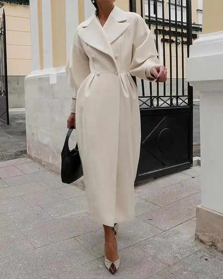 European American Retro Court Style Wool Coat, Long Length with Big Lapel & Lantern Sleeves, New Autumn Winter Outerwear