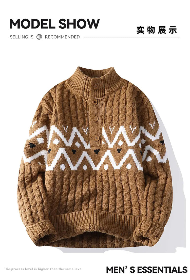 Mens Knit Sweater Autumn Winter Pullover Korean Soft Heavyweight Knit Polo Sweaters Minimalist Long Sleeve Casual Top