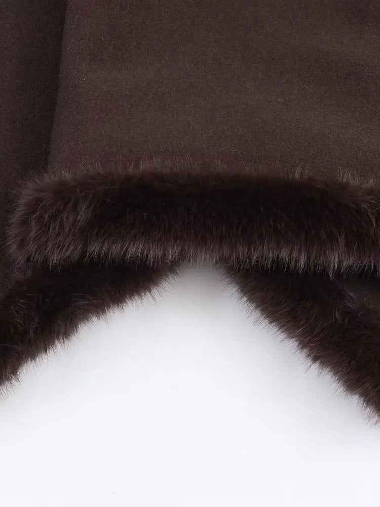 NLZGMSJ Autumn Women Fur Splice Cape Jacket New Fashion Loose Leisure Poncho Coat Elegant Hight Street Women Cloak ﻿Y2K