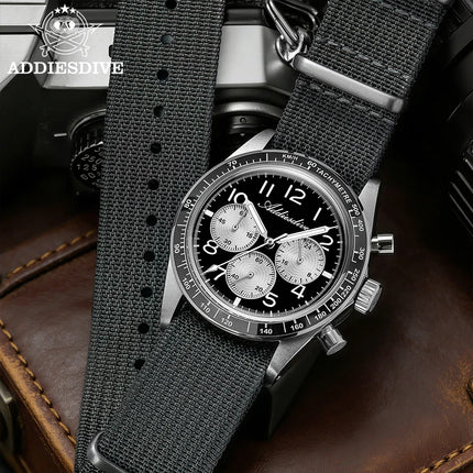 ADDIESDIVE Men's Chronograph Quartz Watch 37mm Bubble Glass 100m Waterproof Watches Ceramic Bezel BGW9 Luminous Sport Wristwatch