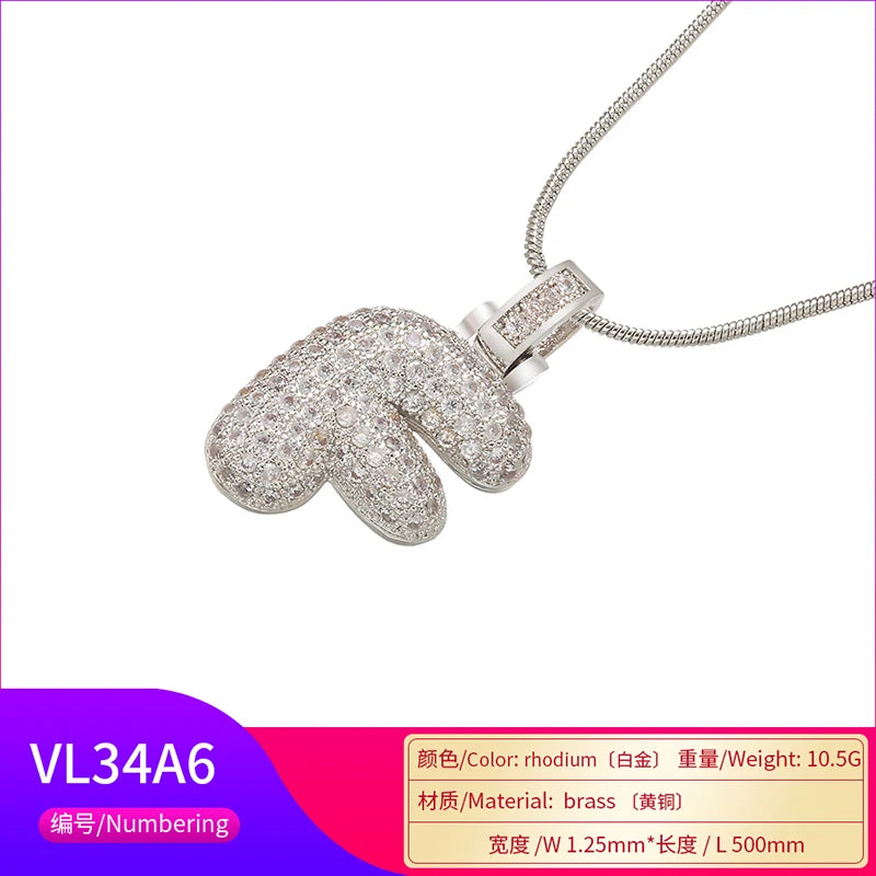 ZHUKOU Colore argento Bubble lettere iniziali collane 26 lettere pendenti collane per le donne Ottone CZ Gioielli all'ingrosso VL34