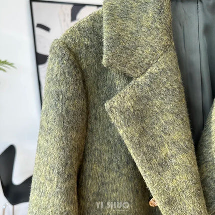 High-end Thick Double-sided Wool Coat Female Fashion Long  Autumn Winter Lapel Double Breasted Wool Coat Women Loose Outerwear