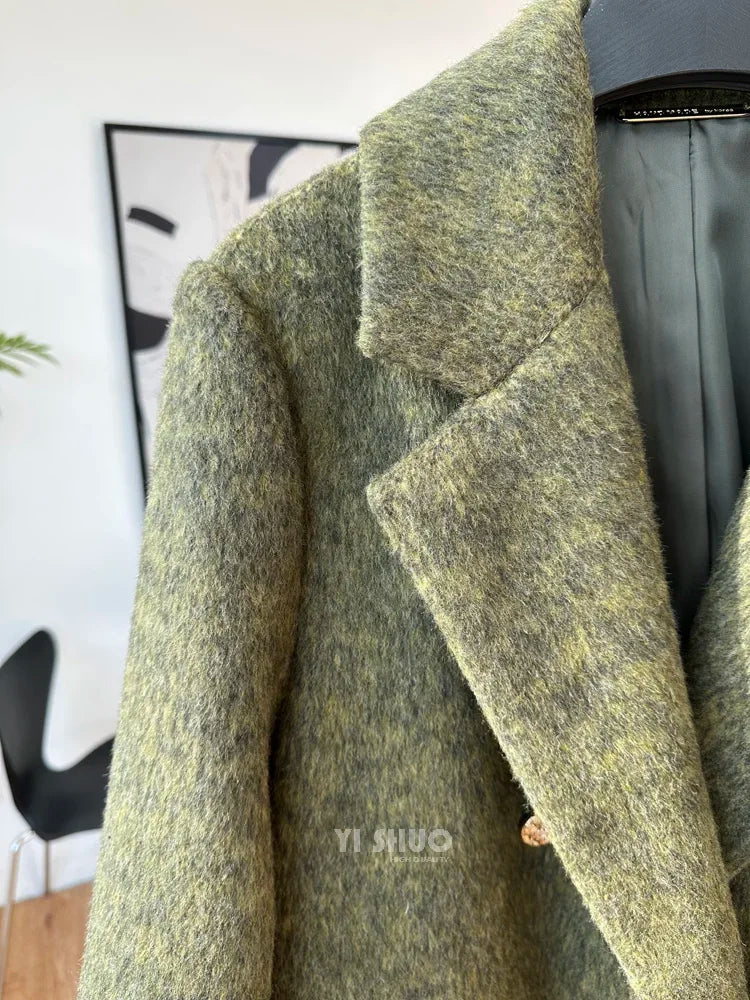 High-end Thick Double-sided Wool Coat Female Fashion Long  Autumn Winter Lapel Double Breasted Wool Coat Women Loose Outerwear