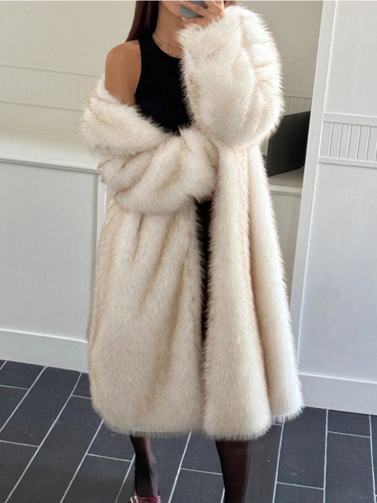 ZADORIN 115cm Long Faux Fox Fur Coat Woman High Street Warm Furry Jacket Faux Fur Coats Woman Winter Clothes White Fur Faux Coat