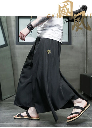 Nuovi pantaloni da uomo a gamba larga ricamati pantaloni Harajuku oversize larghi casual samurai pantaloni lanterna tradizionali retrò giapponesi da uomo