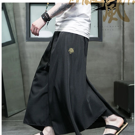 Nuovi pantaloni da uomo a gamba larga ricamati pantaloni Harajuku oversize larghi casual samurai pantaloni lanterna tradizionali retrò giapponesi da uomo
