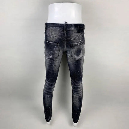 Street Fashion Men Jeans Retro Black Gray Elastic Slim Ripped Jeans Men High Quality Brand Designer Vintage Denim Pants Hombre PlatiNum