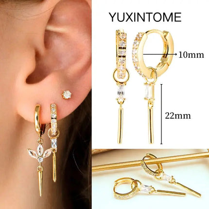 White Color Zircon Hoop Earrings 925 Sterling Silver Needle Cross/Star/Flower/Water Drop Pendant Gold Earrings Luxury Jewelry PlatiNum