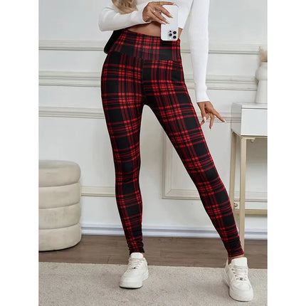 Women Lamb Wool Plaid Leggings Autumn Winter Out Wear Vintage Street Warm Leggings Woman High Waist Thicken Plush Lined Leggings PlatiNum