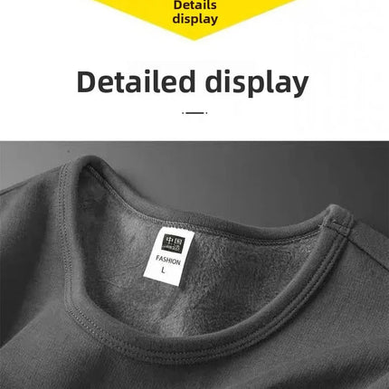 Men's Fleece Lined Thickened Long Sleeve T-Shirt round Neck Base Shirt Autumn Clothes Winter Thermal Wear Breathable Casual Top PlatiNum