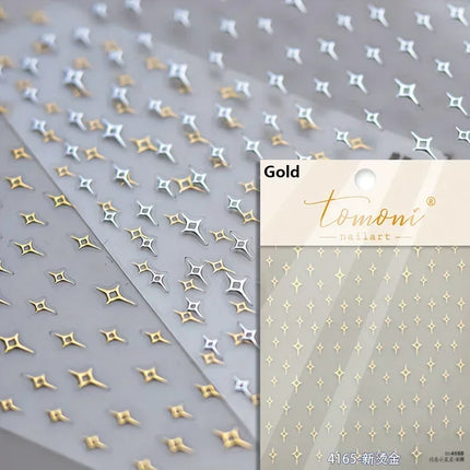 Punk Glitter Powder Blue Pink Star Charm Laser Silver Gold Starlight Rhinestones Moon DIY Nail Art Stickers Manicure Tool Decals