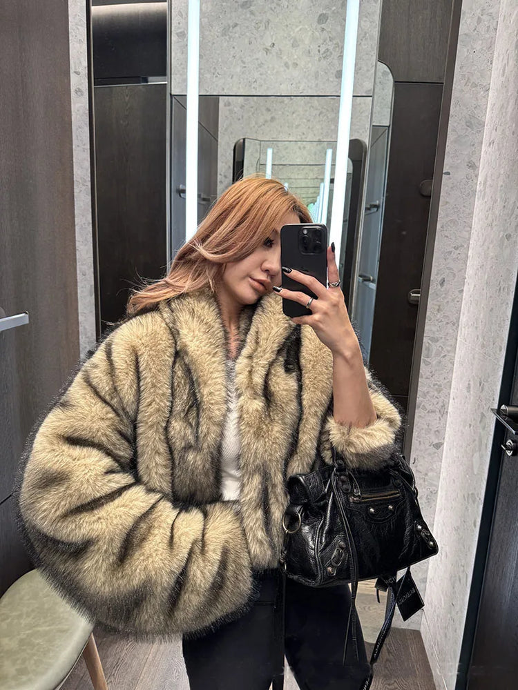 ZADORIN Oversized Fluffy Brown Faux Fur Coat Woman Clothes Winter Lapel Long Sleeve Short Fur Jackets for Woman Tops Outerwears