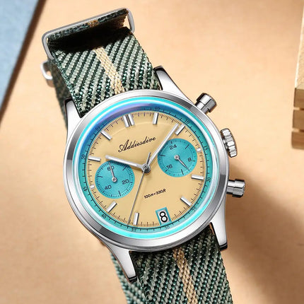 ADDIESDIVE AD2095 Man‘s Chronograph Watch BGW9 Super Luminous 10Bar Waterproof Bubble Mirror Glass VK64 Quartz Steel Wristwatch