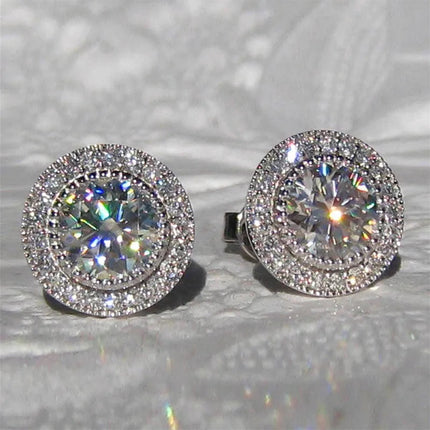 925 Sterling Silver Small Round Stud Earrings Women with Shiny Cubic Zirconia Simple Versatile Accessories Fashion Jewelry PlatiNum