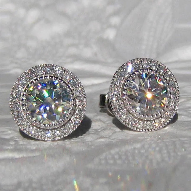 925 Sterling Silver Small Round Stud Earrings Women with Shiny Cubic Zirconia Simple Versatile Accessories Fashion Jewelry PlatiNum