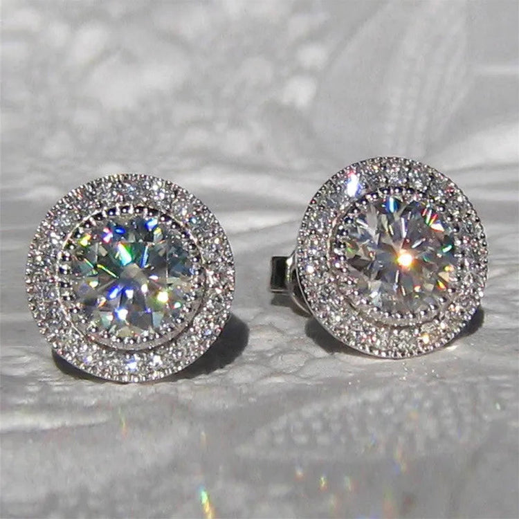 925 Sterling Silver Small Round Stud Earrings Women with Shiny Cubic Zirconia Simple Versatile Accessories Fashion Jewelry PlatiNum