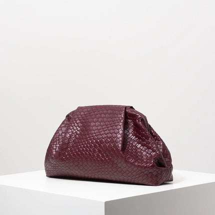 Vintage Artificial Leather Woven Pattern Clutch Bag，Burgundy Bag，Prom Dresses for Women，Large Capacity Women Purse PlatiNum