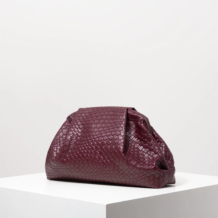 Vintage Artificial Leather Woven Pattern Clutch Bag，Burgundy Bag，Prom Dresses for Women，Large Capacity Women Purse PlatiNum