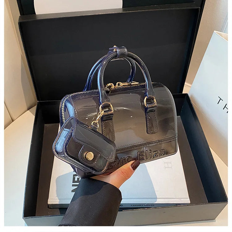 Borsa da Spiaggia in PVC Trasparente 2025, Stile Coreano, Borsa a Tracolla Fresca e Dolce in Silicone, Misura Media con Chiusura a Cerniera