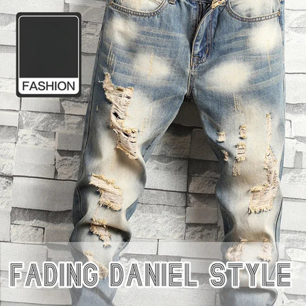 2024 New Retro Distressed Ripped Slim Jeans for Men Street Hip-hop Stretch Straight Fashion Motorcycle Denim Trousers Male PlatiNum