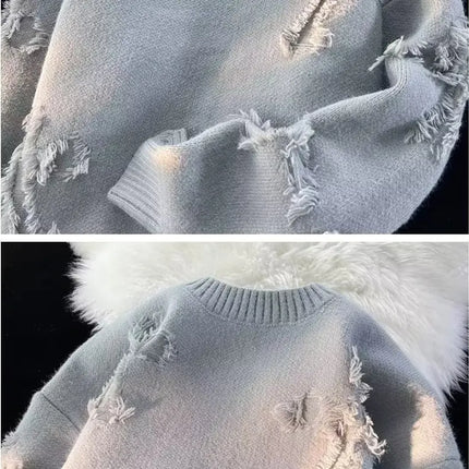 2026 Street Style Broken Holes Sweaters for Men Autumn Winter Thick Knitted O Neck Pullovers Vintage Casual Couple Sweater Coats