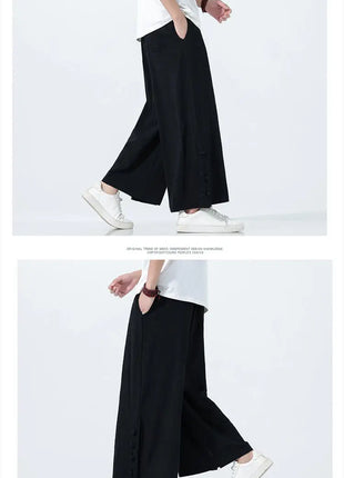 Pantaloni di lino in cotone Pantaloni da uomo comodi e traspiranti tinta unita casual Pantaloni larghi a gamba dritta in vita elastica Oversize M-5XL