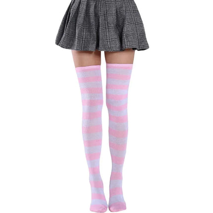 Moda ragazze carine coscia alta nero bianco a righe sopra il ginocchio calzini lunghi scaldamuscoli Lolita calze gotiche per donne sexy