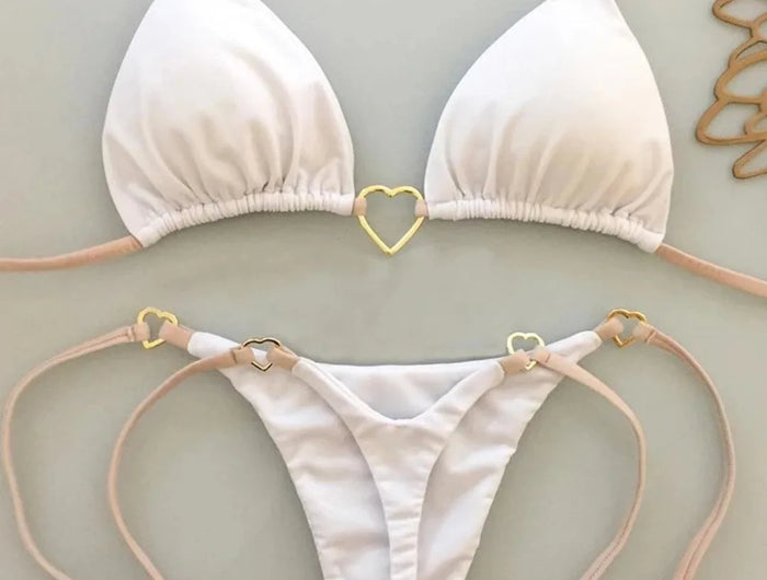 Nuovo costume da donna bikini bianco tinta unita costume da bagno alla moda con lacci a vita bassa set da due pezzi platinumshop