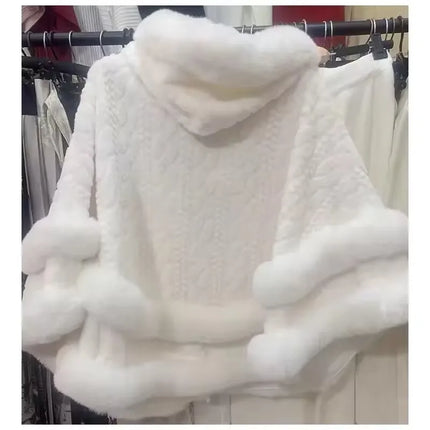 ZADORIN Luxury Thick Warm Hooded White Faux Fur Coat Woman Winter Clothes Fur Cape Mid Long Fur Shawl Cardigan Cloak Outerwears