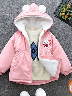 New Autumn Winter Warm Girls Jacket Cute Rabbit Embroided Coats For Girl Thick Windbreaker Outerwear Kids Clothes Birthday Gift
