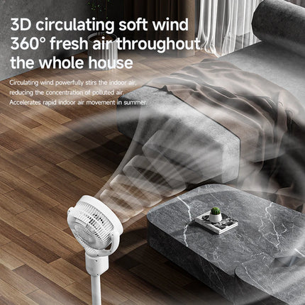 Ventilatore Circolatore d'Aria Moderno 3-in-1 con Motore Brushless da 4800mAh, 5 Velocità e Timer 9H, Ventilatore da Terra e da Tavolo per Casa, Camera da Letto, Ufficio