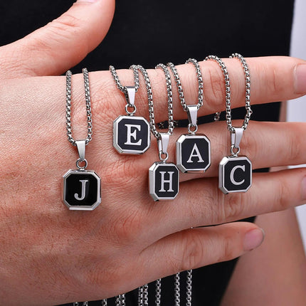 Collana con ciondolo quadrato con iniziali per uomo donna, collana in acciaio inossidabile impermeabile 50/55/60 cm, regalo di gioielli alla moda PlatiNum
