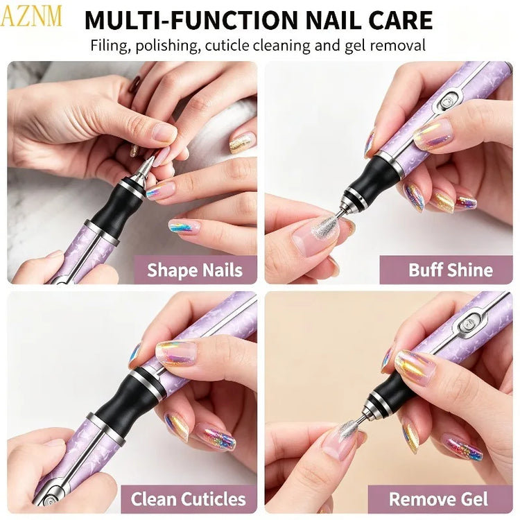 Electric Nail Drill Machine Rechargeable 500mAh Portable Nail File Kit 4 Speed Adjustable Manicure Tool for Nail Polishing Gel Removal Salon Beauty Care