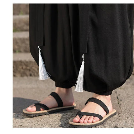 Pantaloni Stile Cinese da Uomo, Etnici in Lino a Gamba Larga, Design con Cavallo Morbido, Pantaloni da Ballo, Casual, Hanfu, Stile Lanterna, 8XL