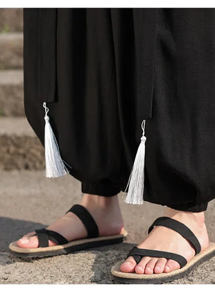 Pantaloni a Gamba Larga Stile Etnico per Uomo, Pantaloni in Lino Comodi e Traspiranti, Pantaloni da Ballo, Abbigliamento Casual Quotidiano, Pantaloni Hanfu, Taglie Fino a 8XL