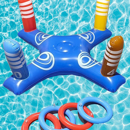 Gioco gonfiabile di pallacanestro d'acqua e lancio di anelli per bambini, giocattoli da spiaggia per piscina all'aperto con 3 anelli + 1 palla, giocattoli interattivi per famiglie
