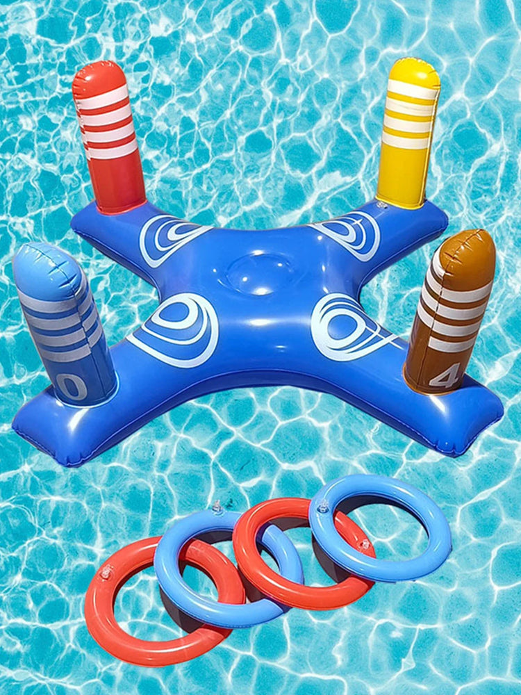 Gioco gonfiabile di pallacanestro d'acqua e lancio di anelli per bambini, giocattoli da spiaggia per piscina all'aperto con 3 anelli + 1 palla, giocattoli interattivi per famiglie