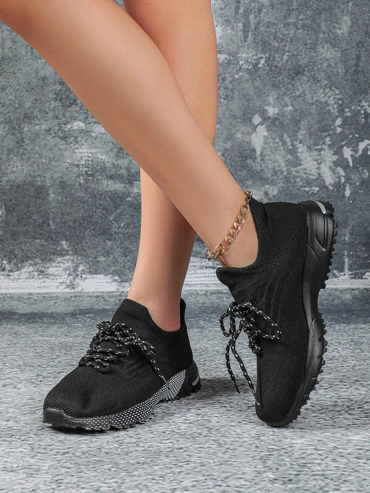 Breathable Socks Shoes Women Lightweight Knitted Casual Sneakers Non-slip Walking Footwear Outdoor Jogging Fitness Sports PlatiNum